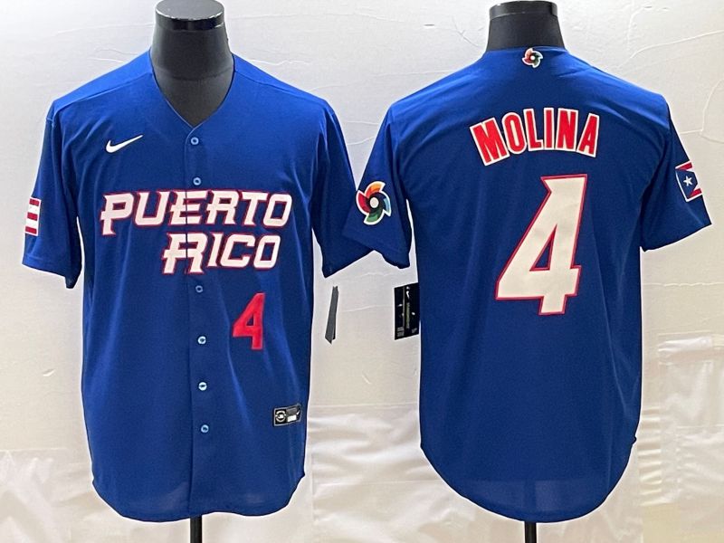 Men 2023 World Cub Puerto Rico #4 Molina Blue Nike MLB Jersey8->more jerseys->MLB Jersey